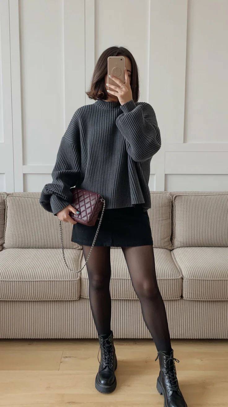 cute fall mom outfits 2026 Oversized Sweaters with Mini Skirts and Tall Confidence
