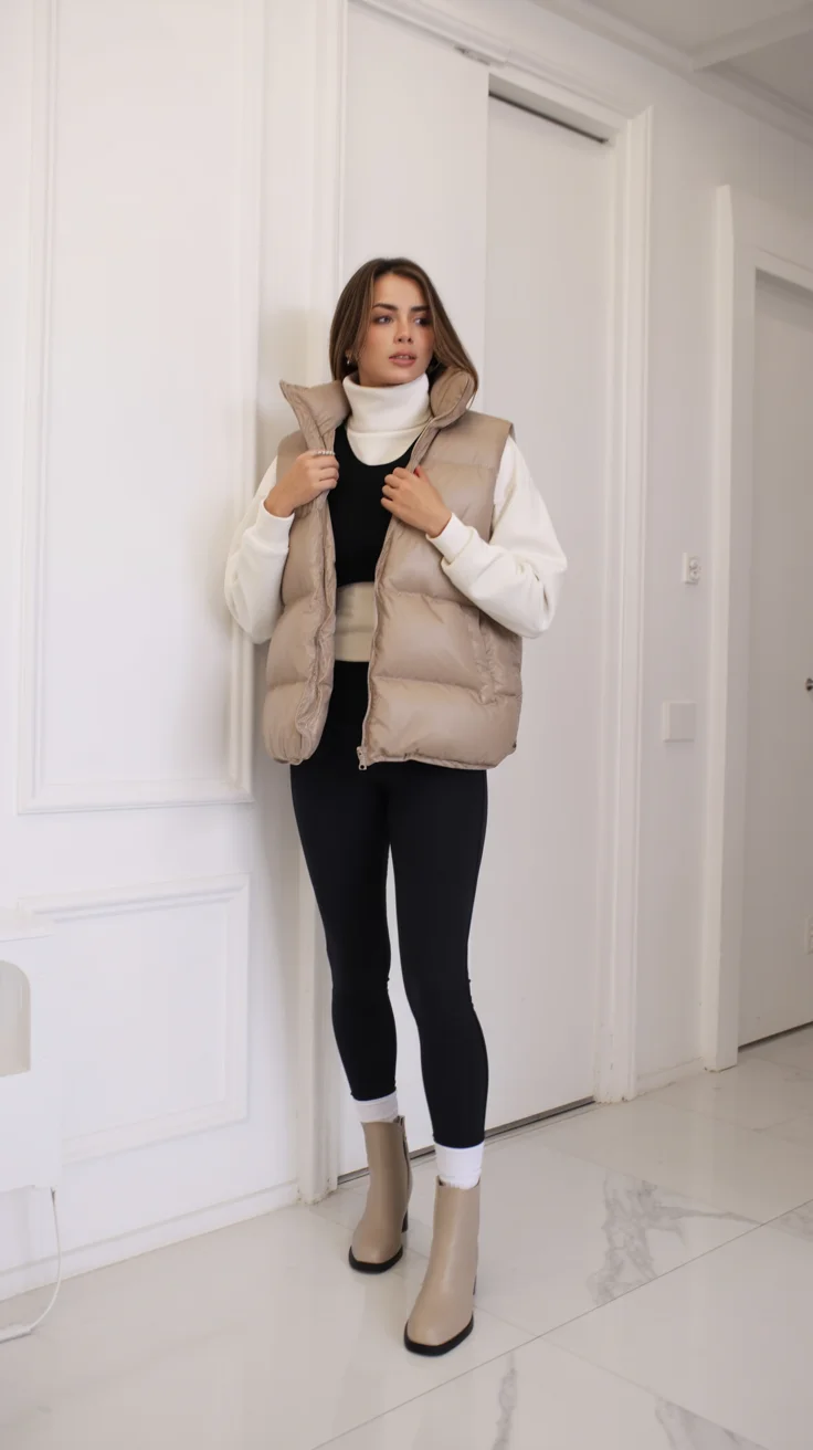 cute fall mom outfits 2026 Neutral Puffer Vests for Crisp Autumn Mornings