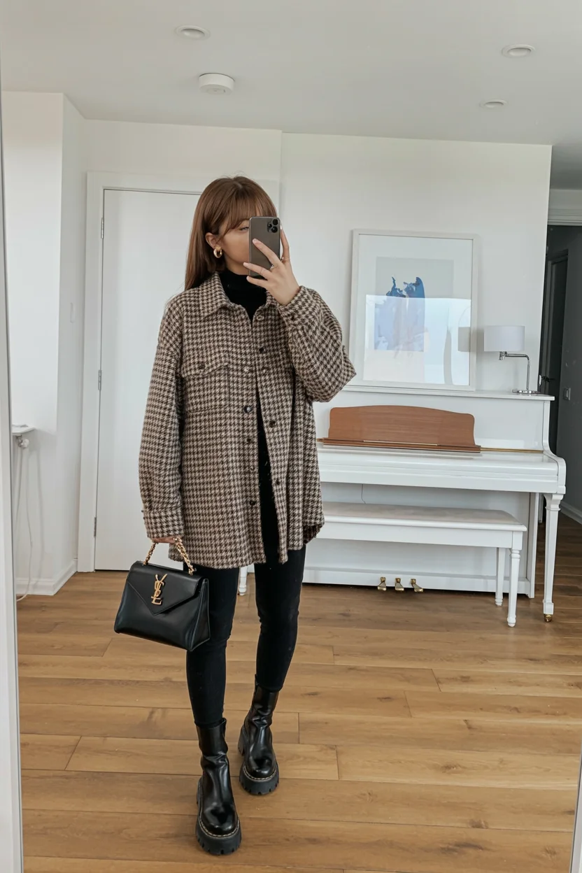 cute fall mom outfits 2026 Tailored Shackets with Sleek Black Basics