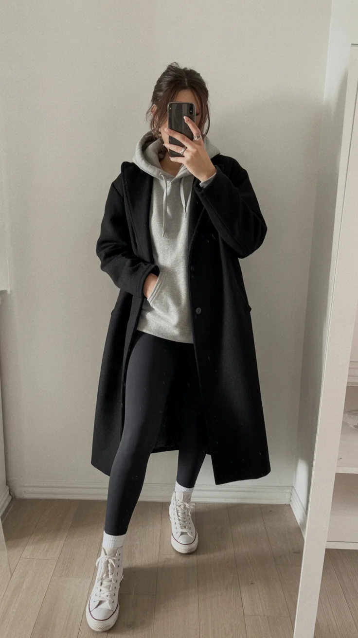 cute fall mom outfits 2026 Long Wool Coats with Relaxed Athleisure