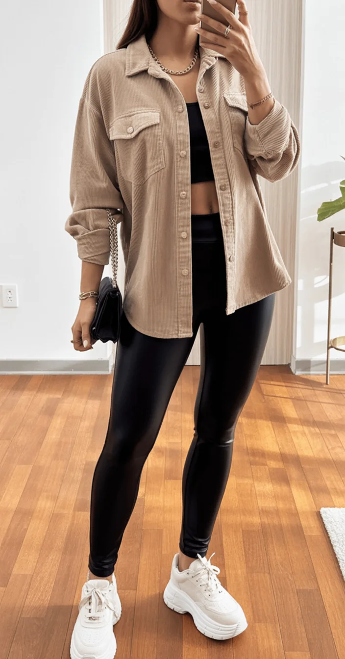 cute fall mom outfits 2026 Neutral Corduroy Layers with Modern Athleisure