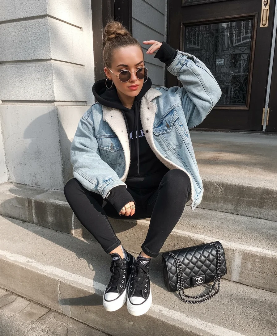 cute fall mom outfits 2026 Cozy Denim Jacket for Casual Family Adventures