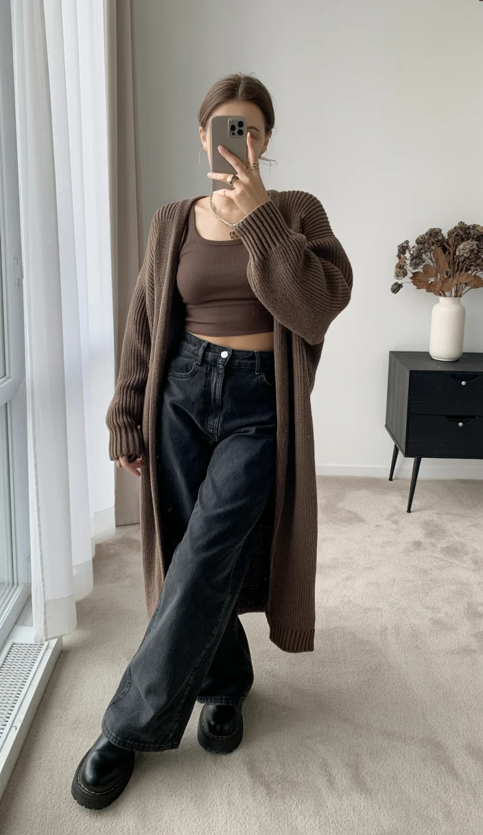 cute fall mom outfits 2026 Monochrome Chocolate Layers That Always Feel Expensive