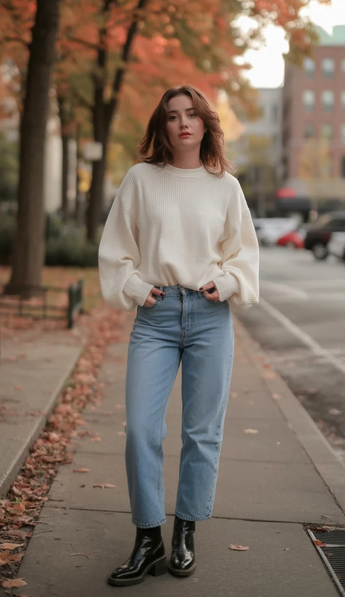 cute fall mom outfits 2026 Soft Knit Sweaters with Timeless Blue Denim