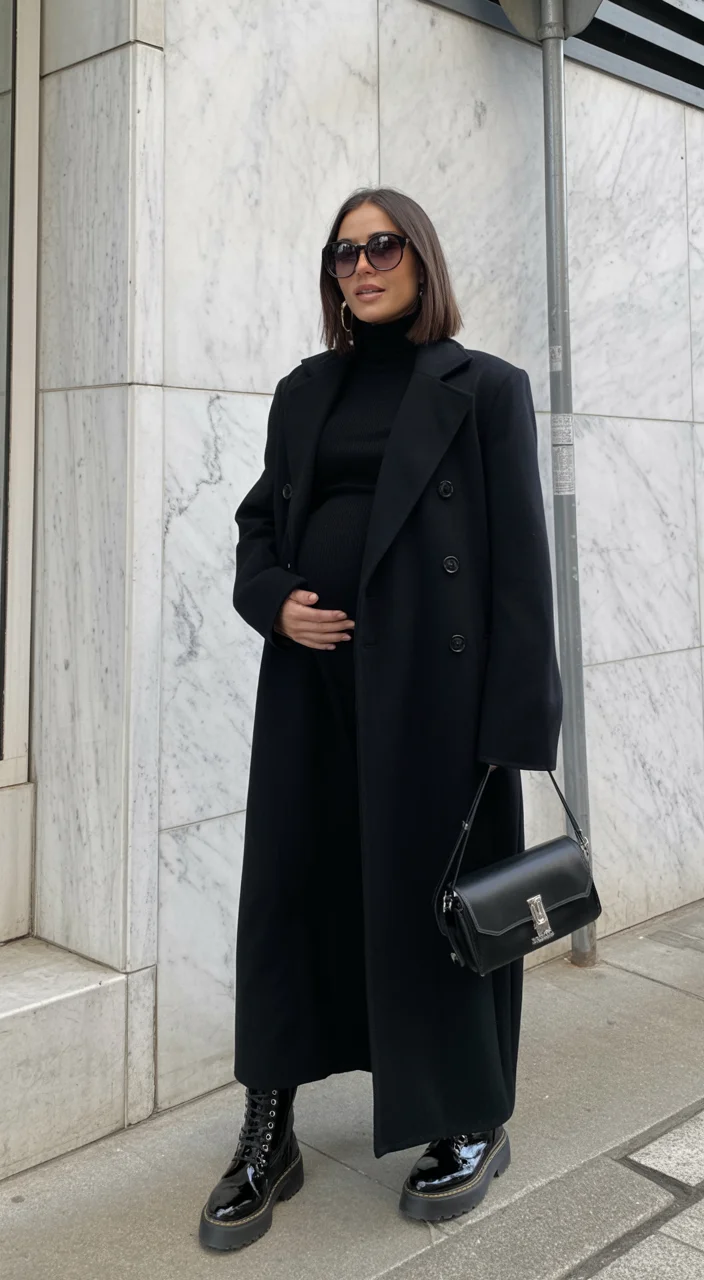 cute pregnancy outfits fall Modern All Black Layers With Timeless City Style