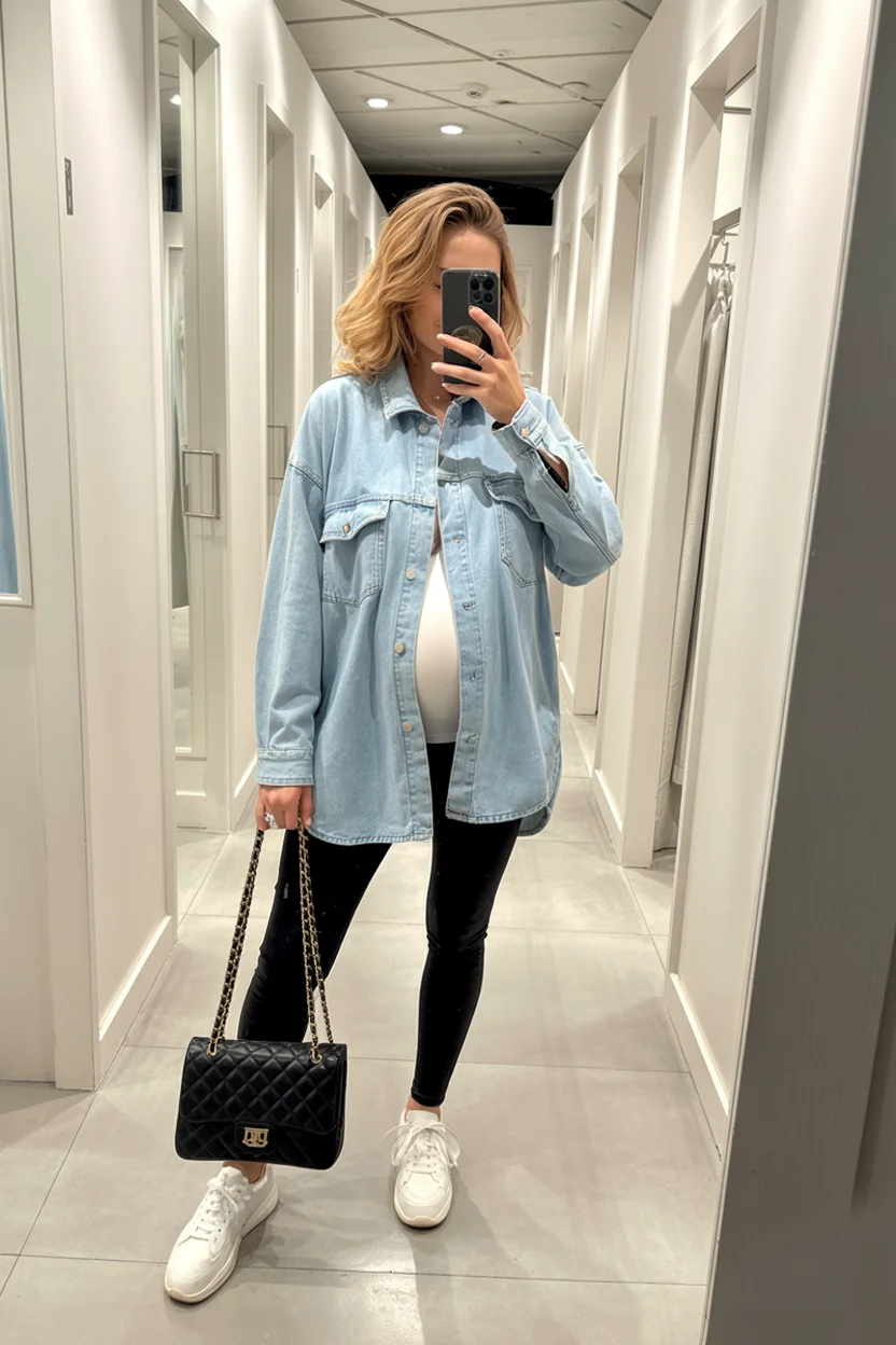 cute pregnancy outfits fall Relaxed Denim Layers For Everyday Comfort
