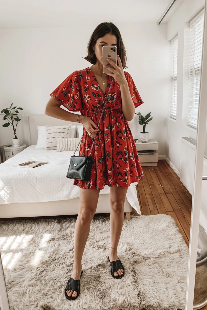 Early summer outfits 2026 Floral Mini Dress With Relaxed Vacation Ease