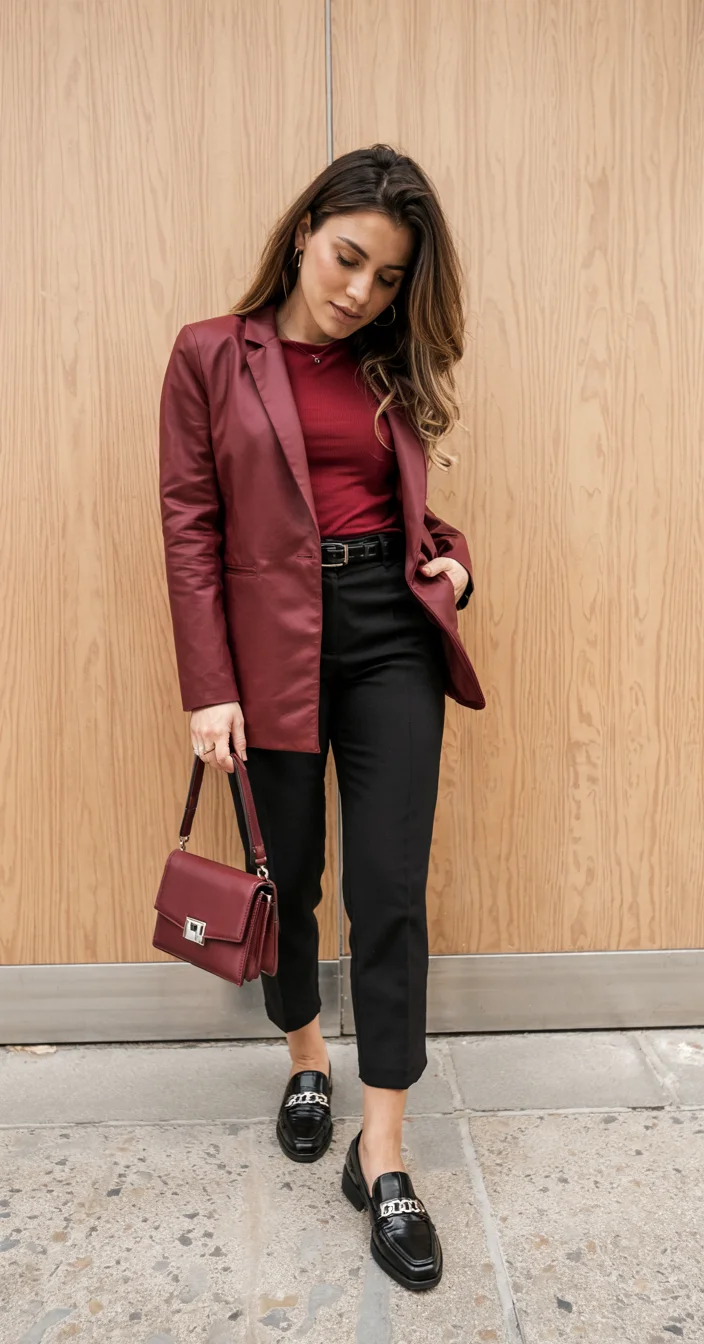 elegant fall office outfits 2026 Burgundy Tailoring for Rich Autumn Days