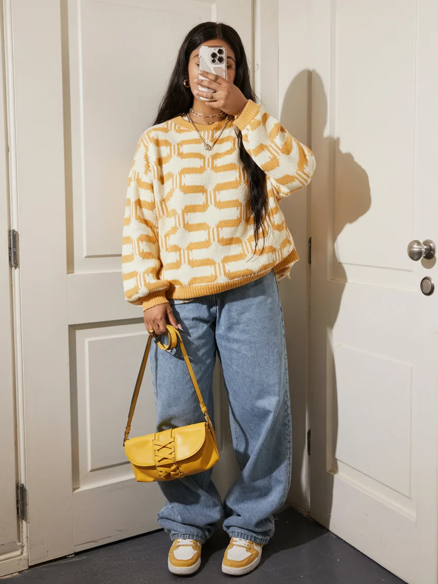 fall 2026 outfits for black women The Golden Knit That Brings Energy to Everyday Denim