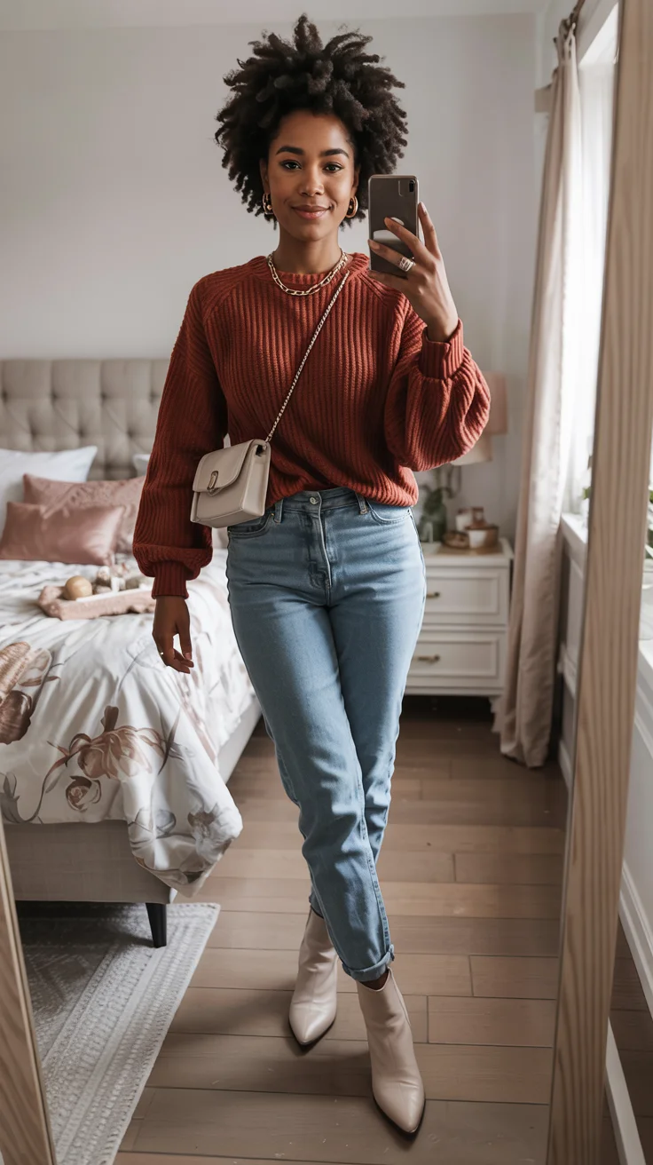 fall 2026 outfits for black women The Rust Sweater Look That Captures Autumn Perfectly