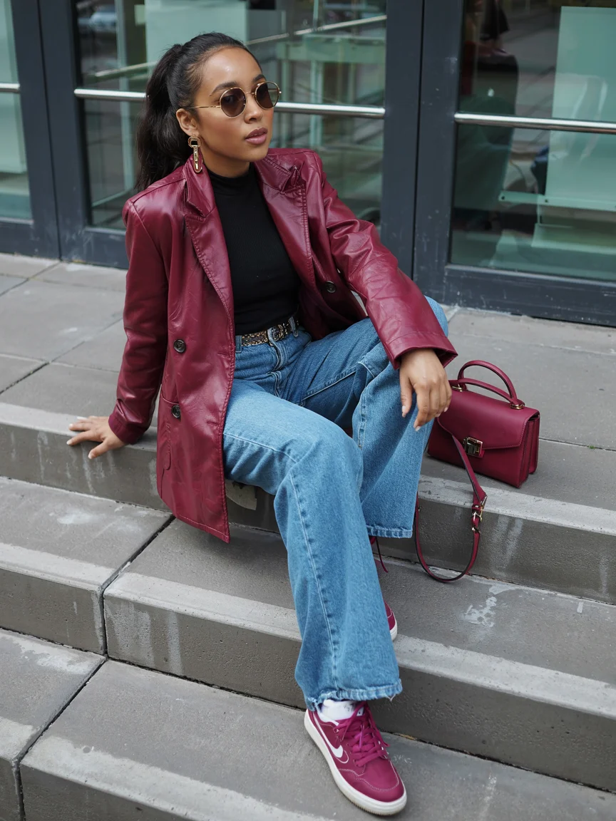 fall 2026 outfits for black women The Burgundy Blazer Mood That Turns Denim Into a Statement