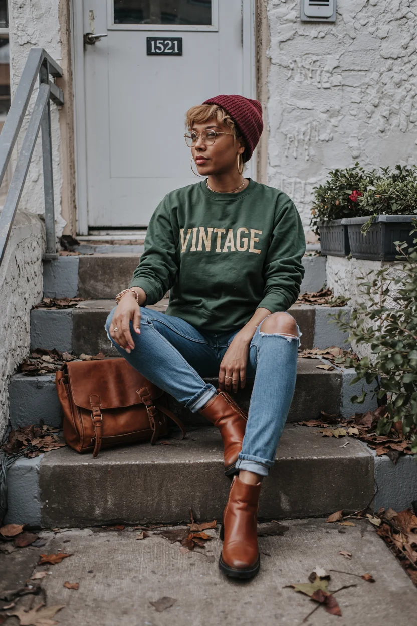 fall 2026 outfits for black women The Vintage Sweatshirt Look That Feels Soft Smart and Very Now