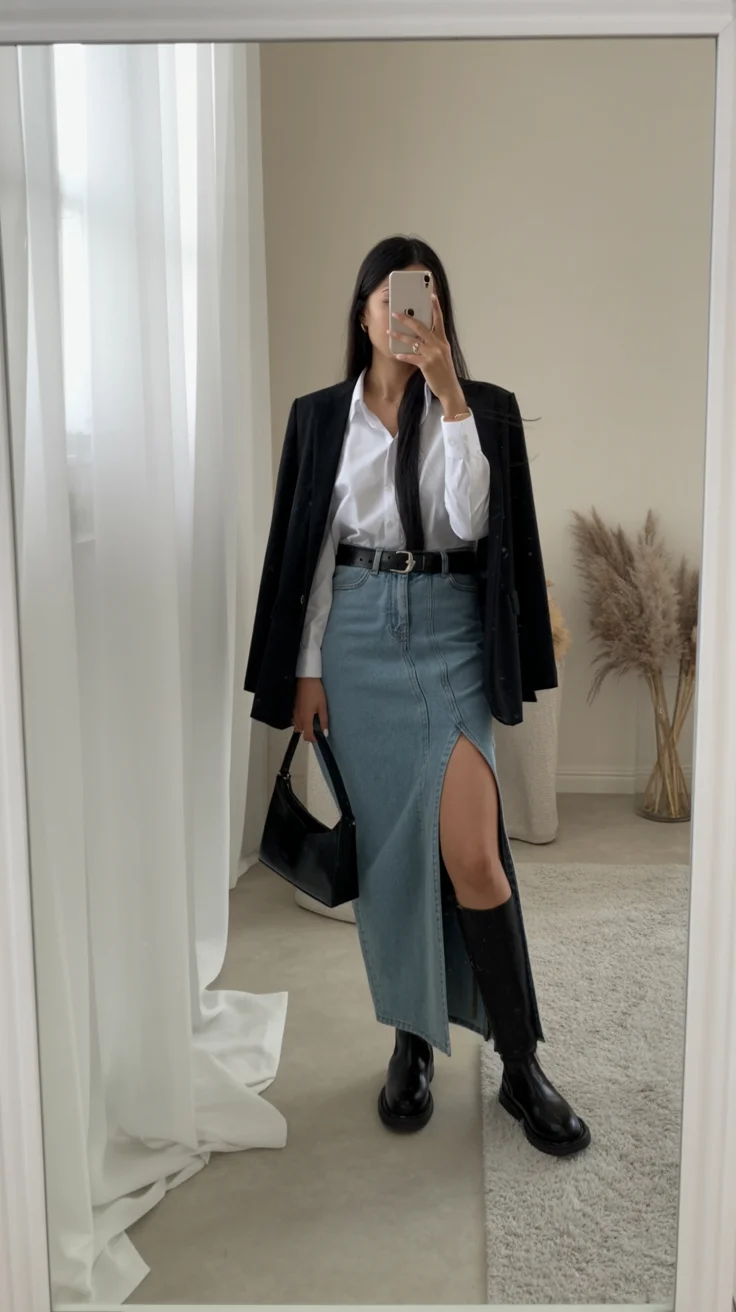 fall denim outfits for women 2026 Tailored Denim With a Sharp Black Layer