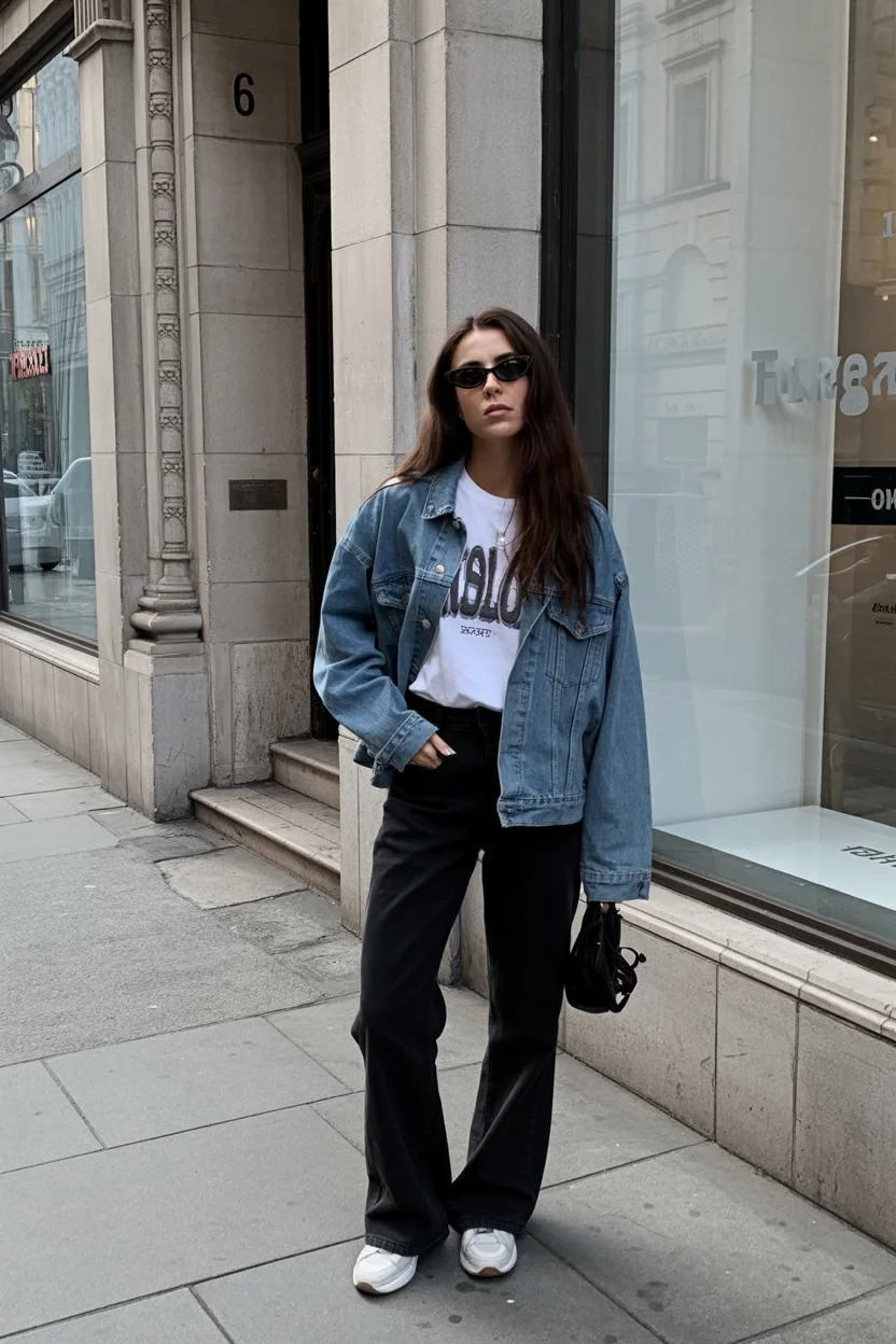 fall denim outfits for women 2026 Denim Jacket and Black Jeans With Urban Cool