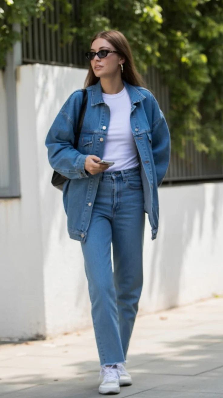 fall denim outfits for women 2026 Oversized Denim and Sneakers for Off Duty Days