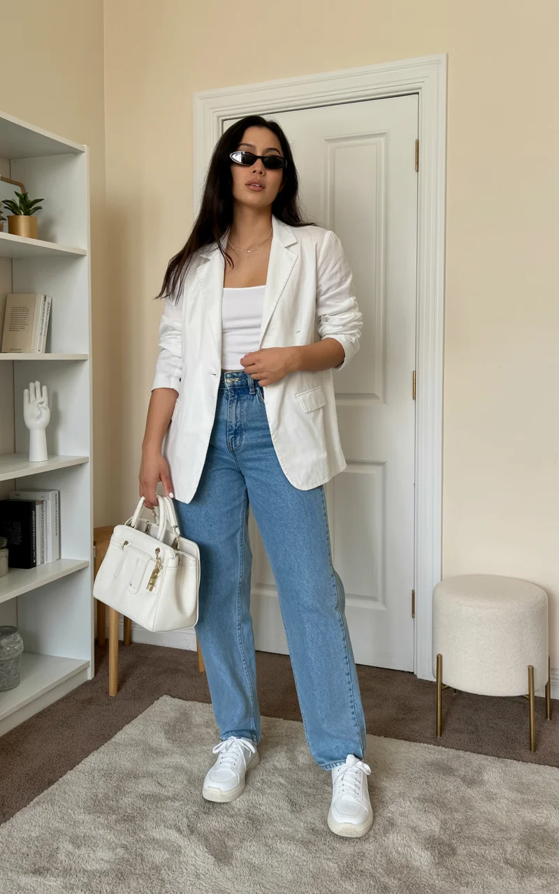 fall denim outfits for women 2026 Light Denim With a Clean White Layer