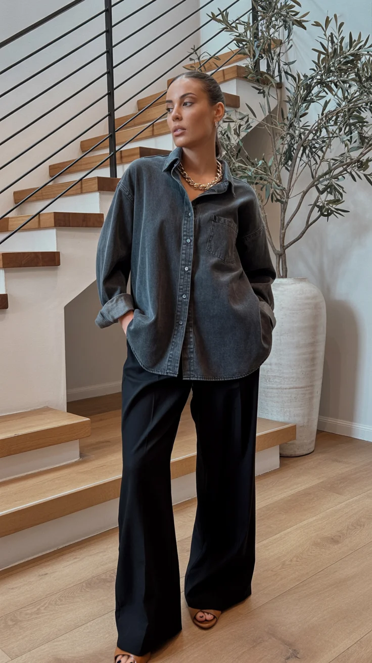 fall denim outfits for women 2026 Dark Denim Shirt With Elevated Evening Appeal