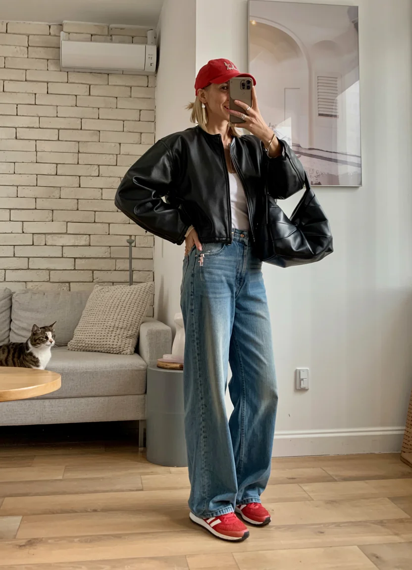 fall fashion for women over 40 A Leather Jacket And Denim Combination That Never Fails