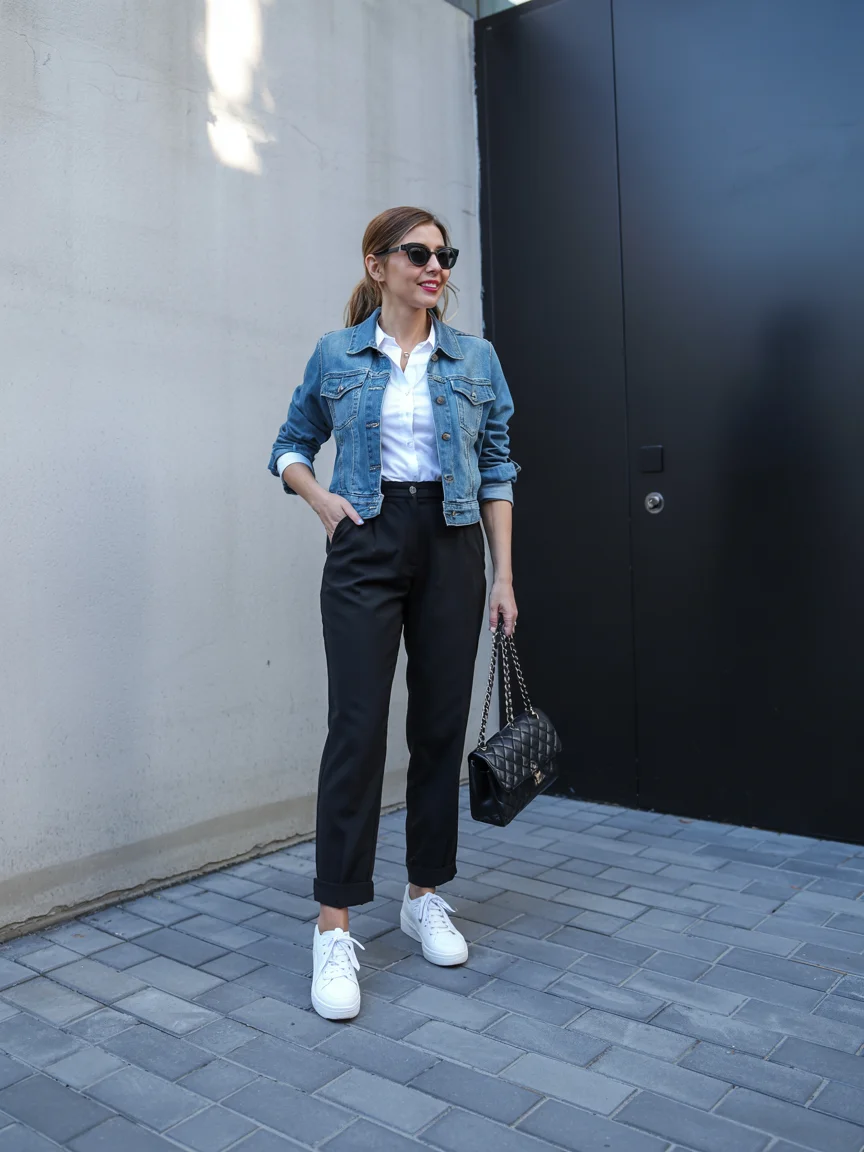 fall fashion for women over 40 Denim Jackets Meet Modern Tailoring