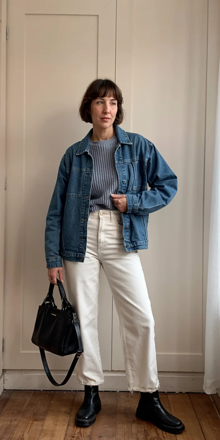 fall fashion for women over 40 Denim And Cream For A Soft Fall Reset