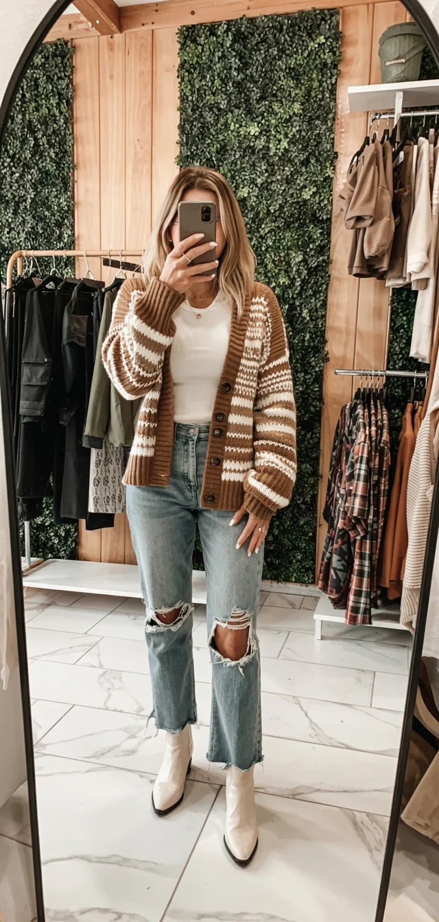 fall fashion for women over 40 Cozy Cardigans That Make Denim Feel New Again