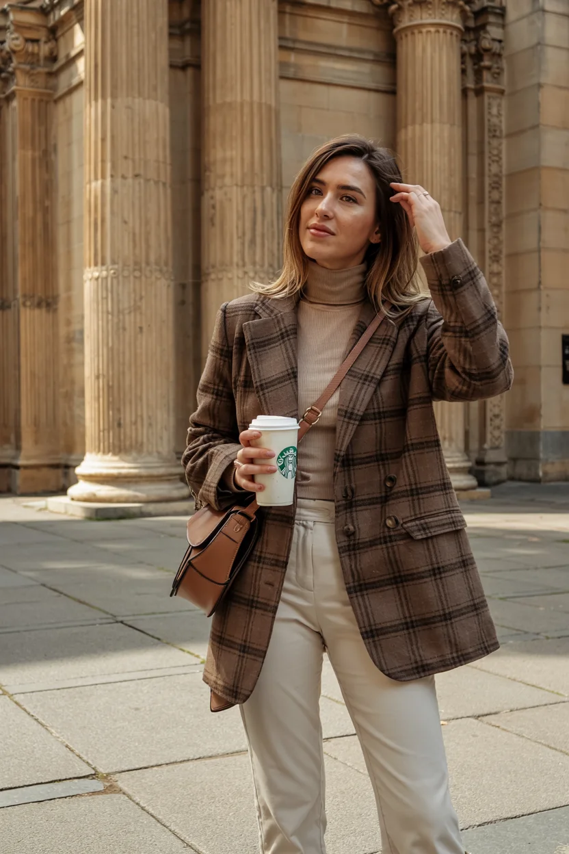 fall fashion trends for women Refined Plaid Blazers and Soft Neutrals
