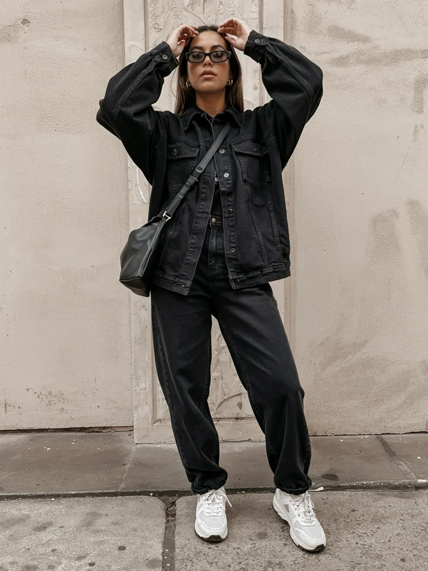 fall fashion trends for women Black Denim on Black Becomes a Statement Uniform