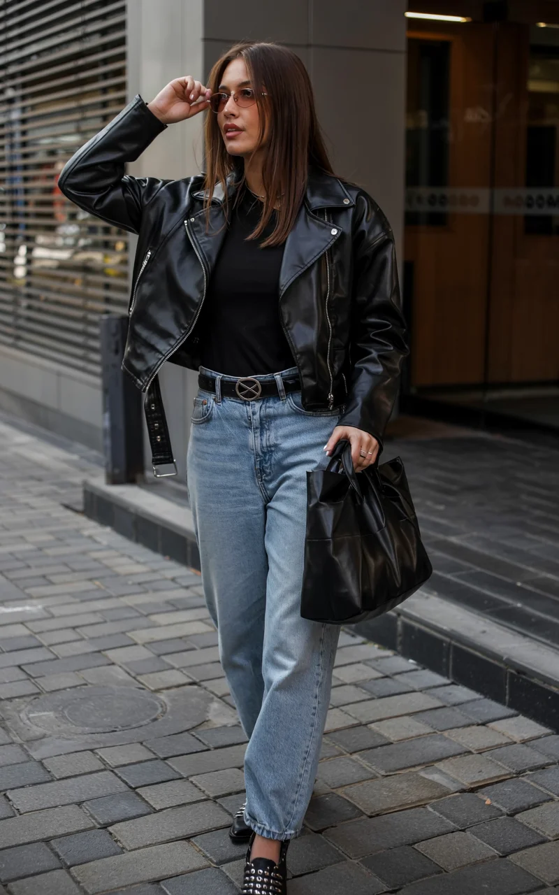 fall fashion trends for women Leather and Denim With a Relaxed Edge