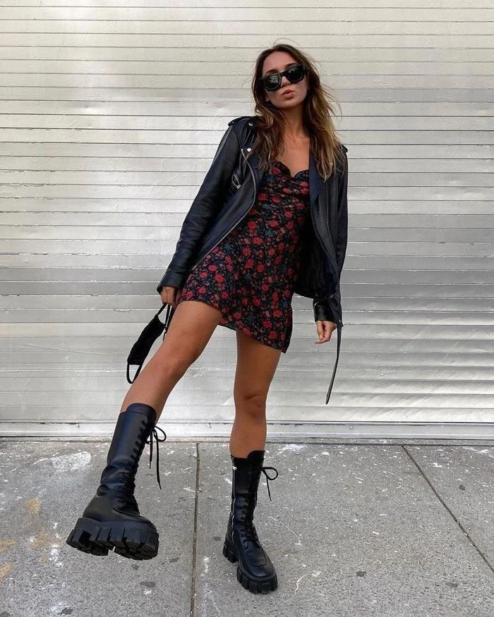 fall festival outfits dress to impress 2026 Floral Prints with Moto Boots for Festival Days