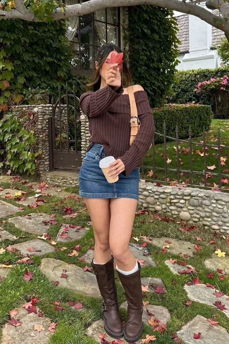 fall festival outfits dress to impress 2026 Coffee Run Style with Cozy Off Shoulder Knitwear
