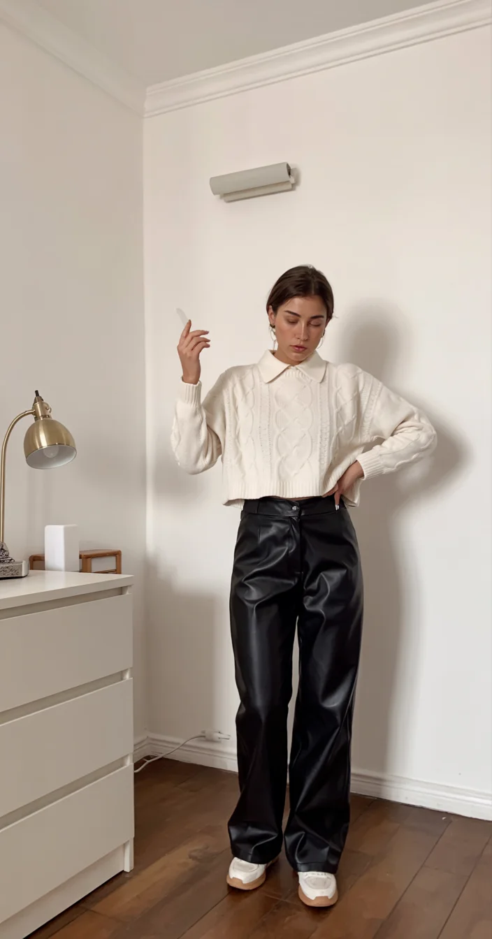 fall office outfits for women 2026 Modern Texture with Leather and Knitwear