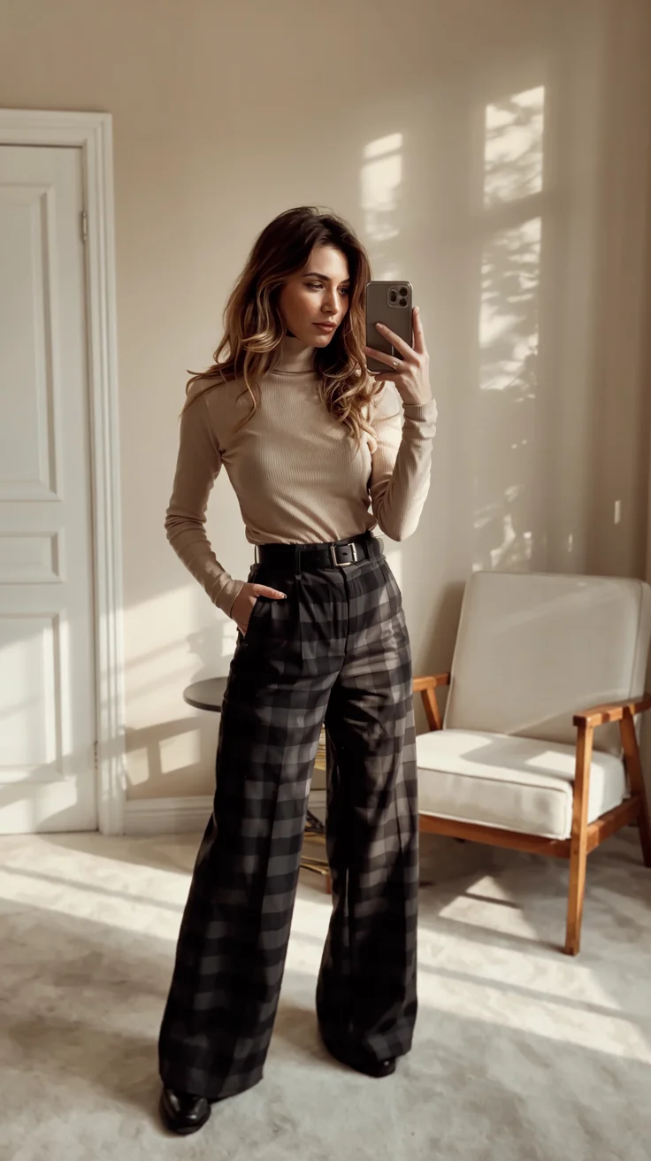 fall office outfits for women 2026 Tailored Plaid Trousers with Quiet Sophistication