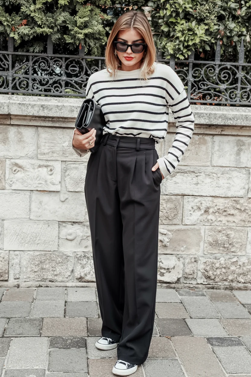 fall office outfits for women 2026 Parisian Inspired Stripes for Everyday Office Style