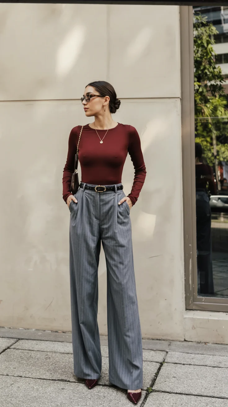 fall office outfits for women 2026 Rich Burgundy Accents for a Sophisticated Season