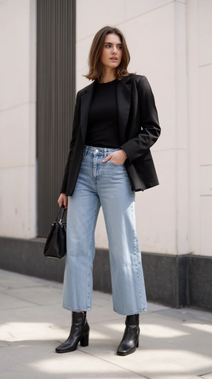 fall office outfits for women 2026 Black Blazer and Denim for Contemporary City Dressing