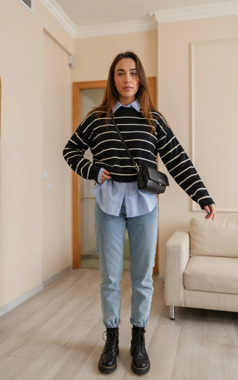 fall office outfits for women 2026 Striped Knit Layers for Early Fall Days