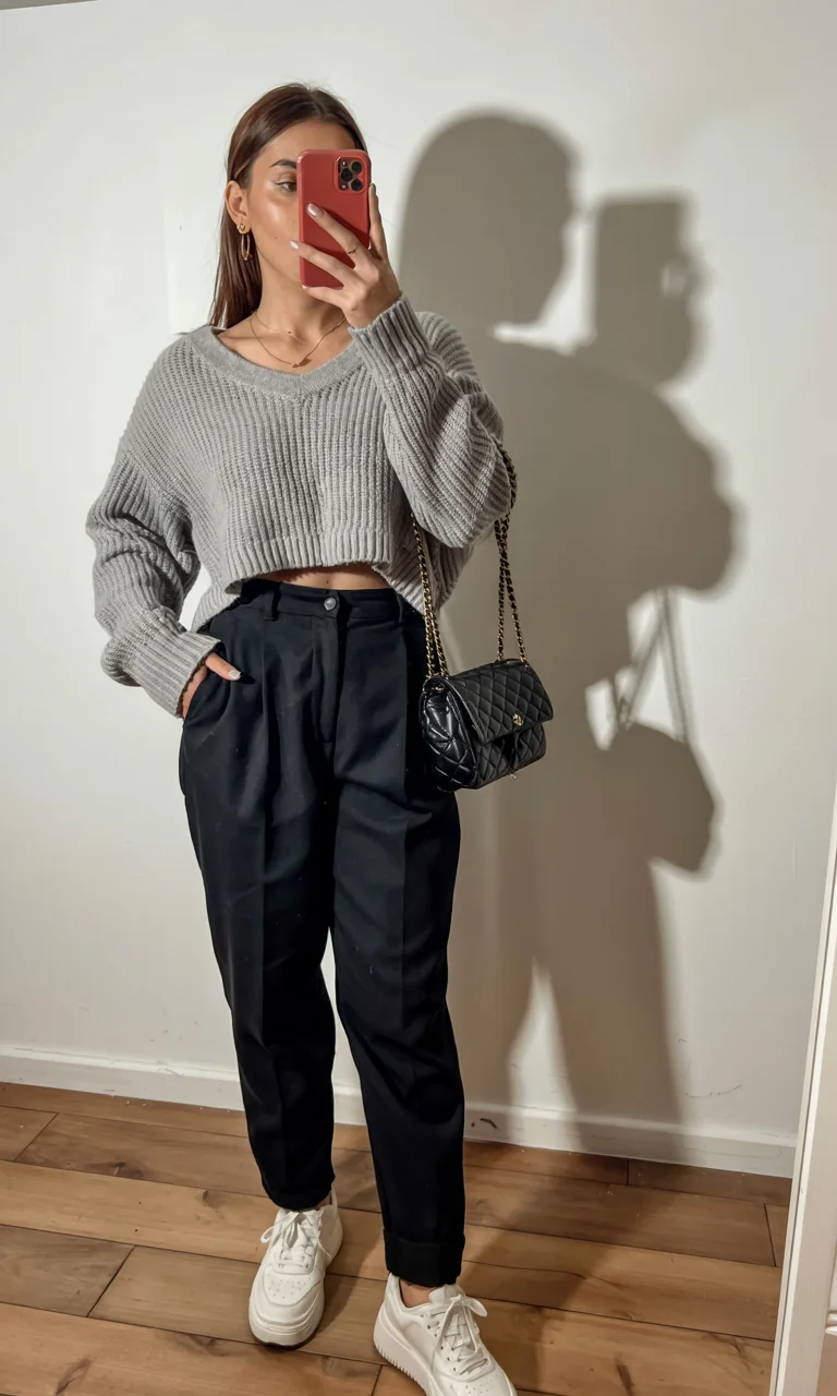 fall outfits for big busted women 2026 soft knit and tailored pants