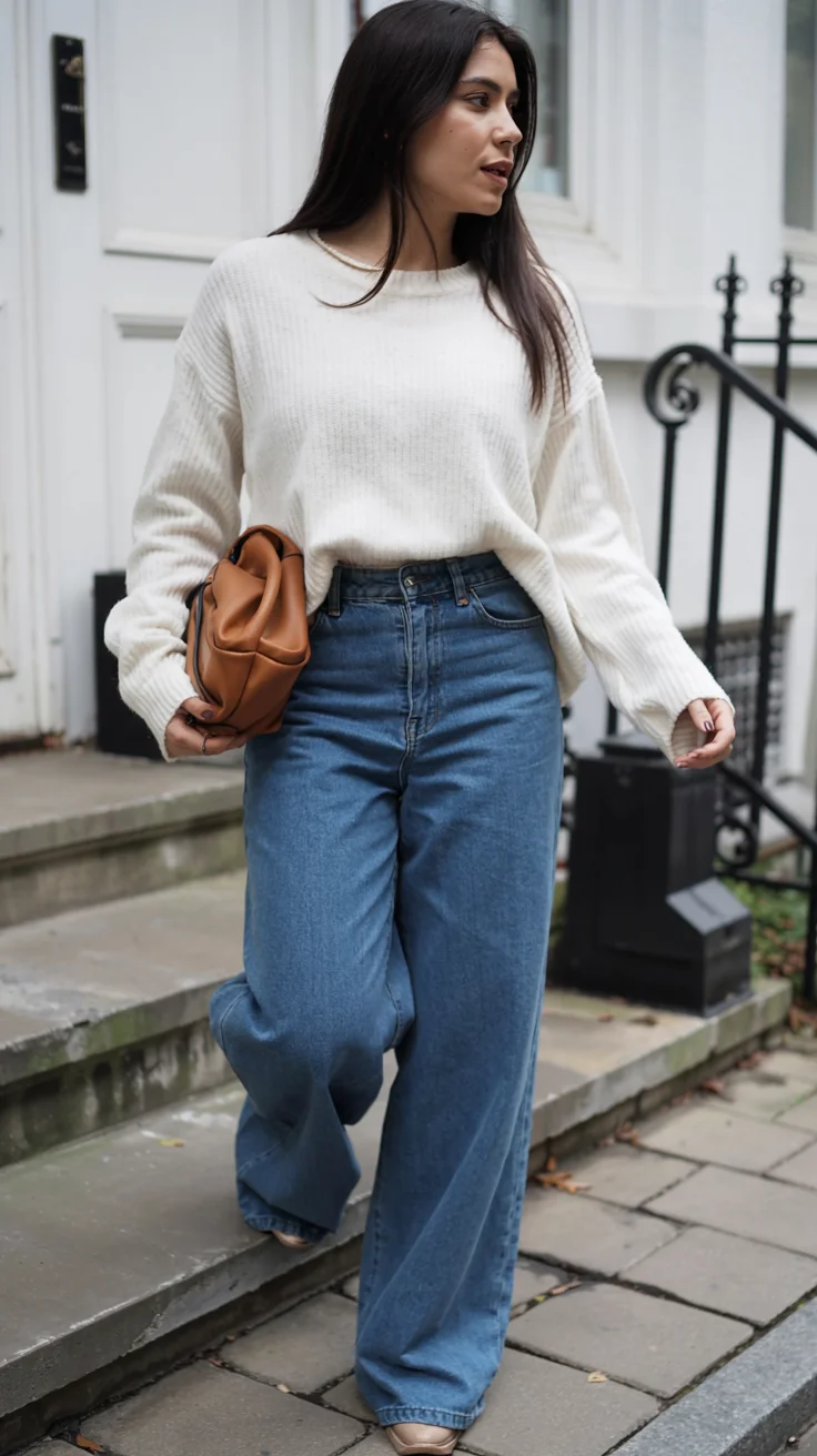 fall outfits for big busted women 2026 cream sweater and jeans
