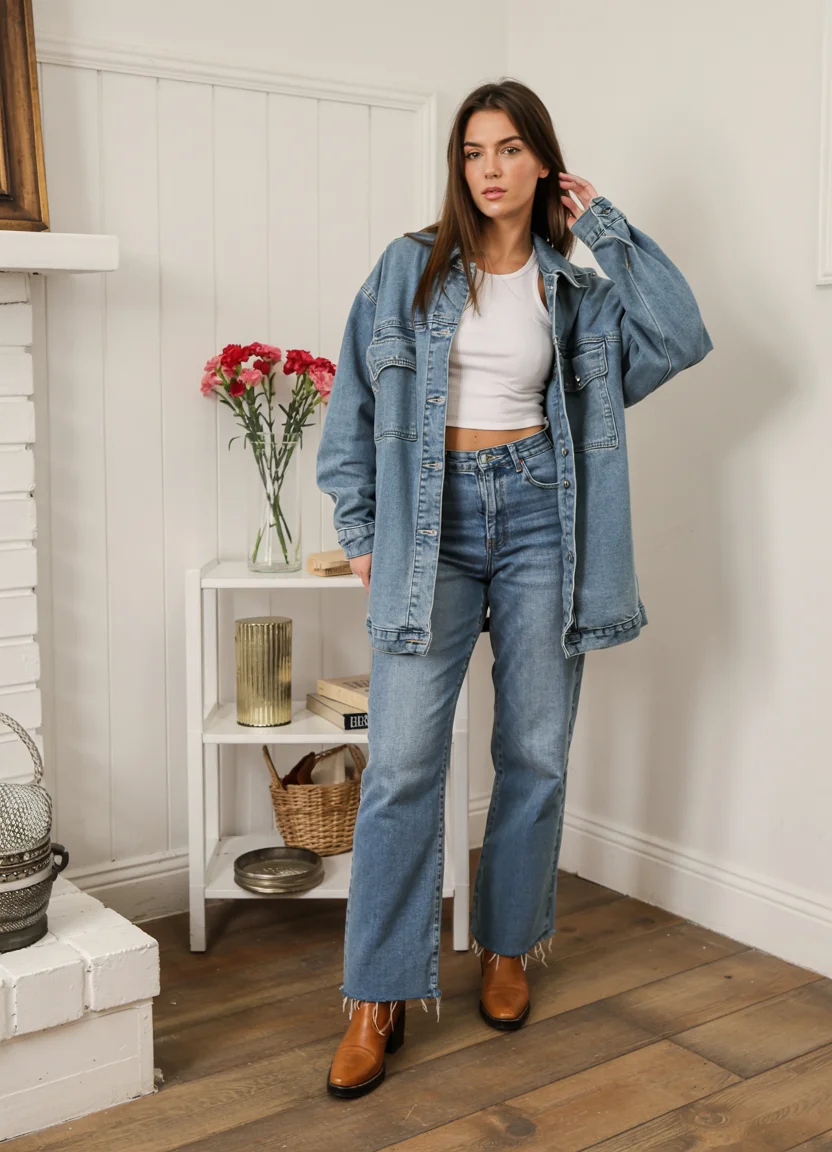 fall outfits for big busted women 2026 denim jacket look