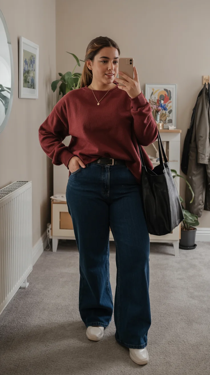 fall outfits for plus size women 2026 Effortless Denim and Sweatshirt Simplicity