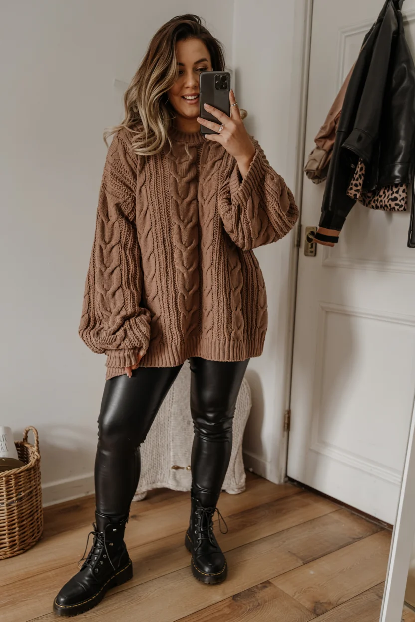 fall outfits for plus size women 2026 Cozy Knit Volume with Sleek Leggings
