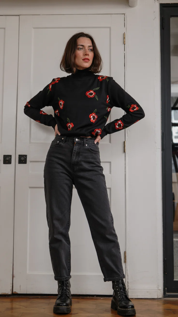 fall outfits ideas 2026 Dark Florals With Modern Edge