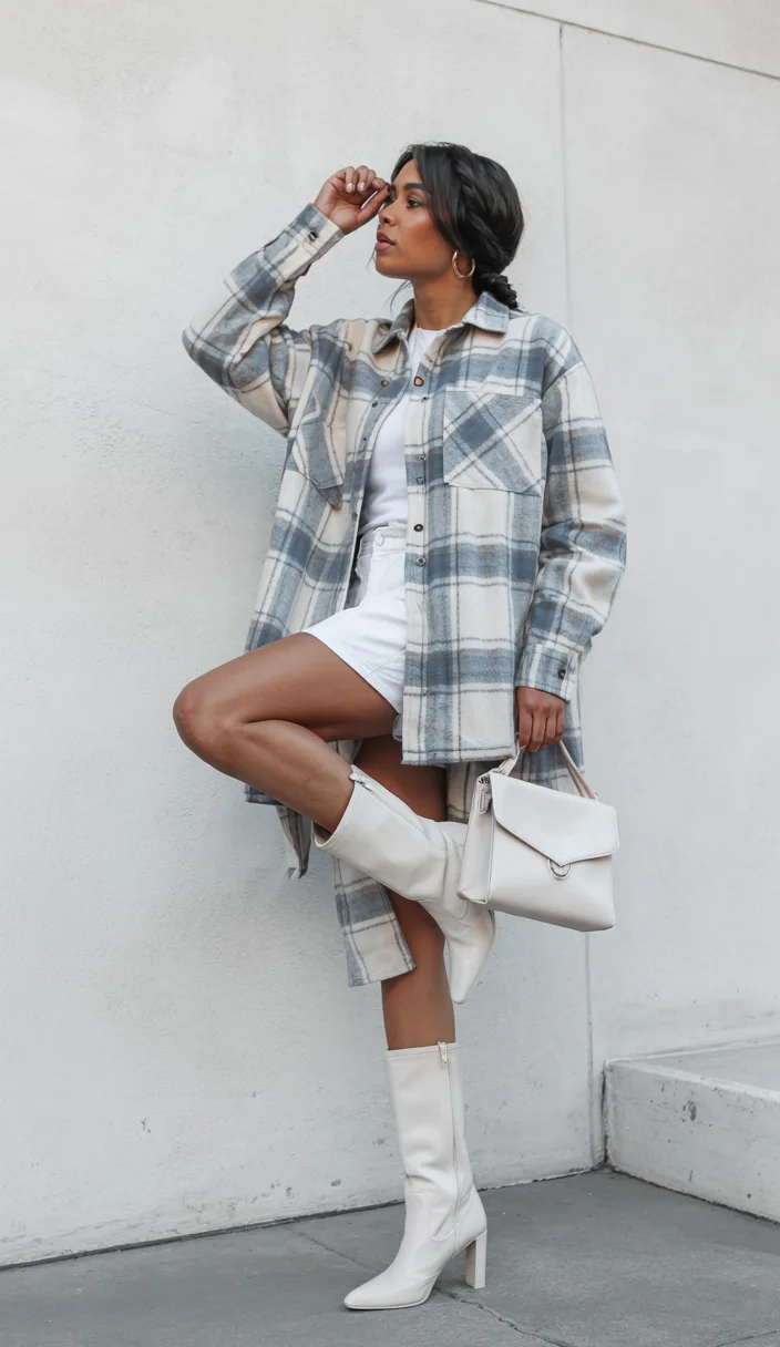fall outfits ideas 2026 Soft Plaid Layers With Crisp White Accents