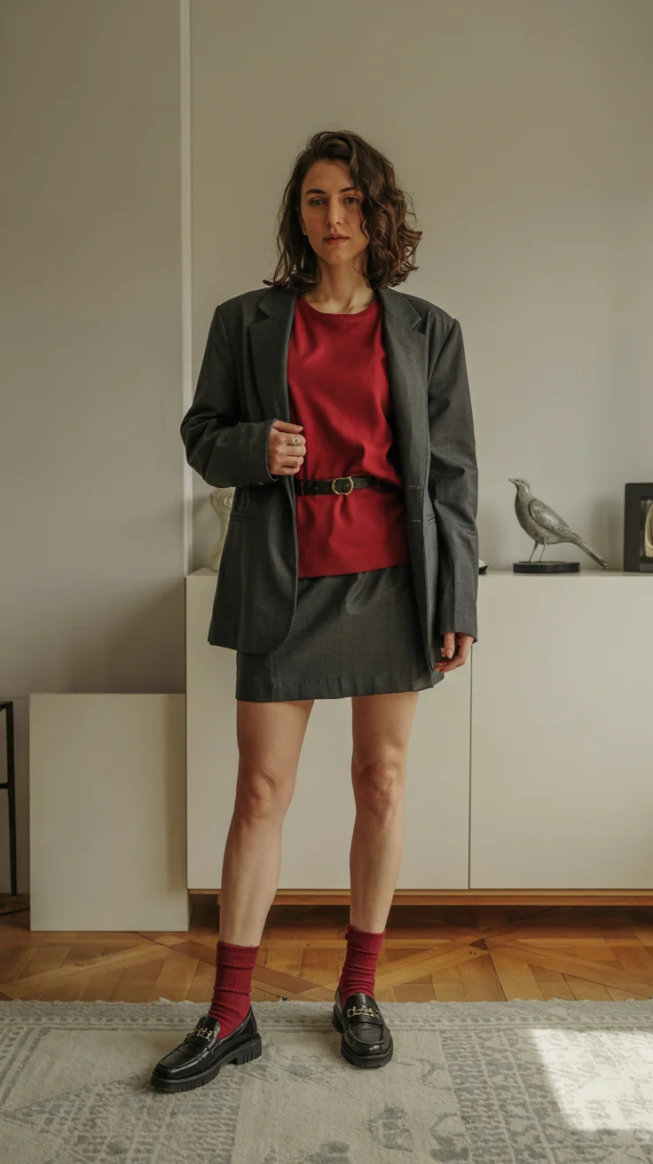 fall outfits ideas 2026 A Sharp City Look With Red and Gray