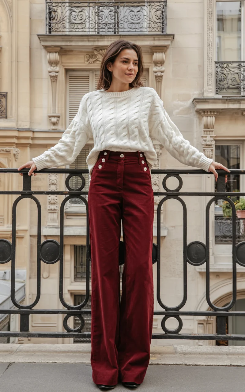 fall outfits ideas 2026 Rich Burgundy Trousers With Parisian Elegance