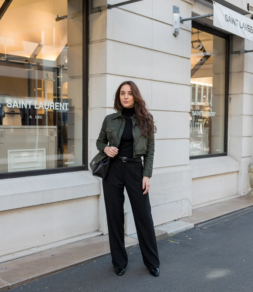 fall outfits ideas 2026 Olive Green And Black With Quiet Luxury Energy