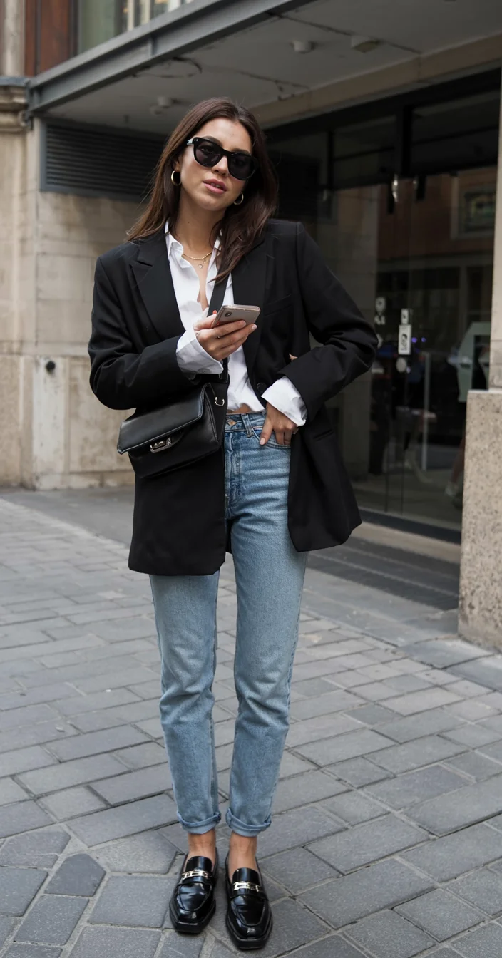 Fall outfits with pants 2026 Black Blazer and Light Denim for Effortless Corporate Casual Style