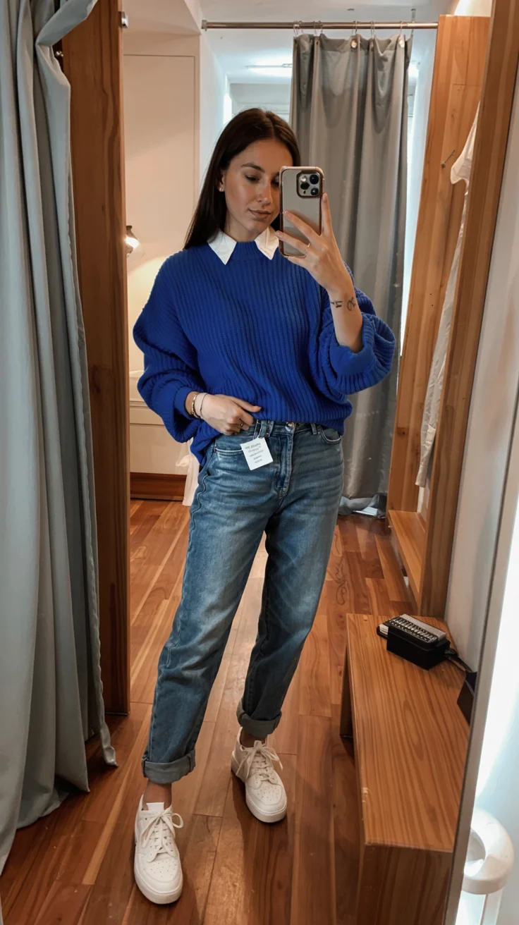 Fall outfits with pants 2026 Royal Blue Sweater and Relaxed Denim for Everyday Confidence