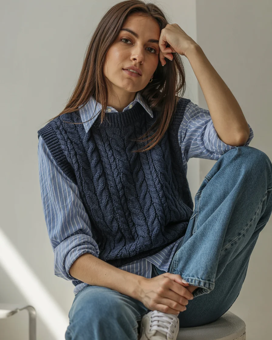 Fall outfits with pants 2026 Navy Cable Knit Layers for Modern Business Casual Style