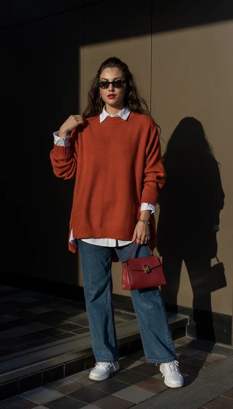 Fall outfits with pants 2026 Burnt Orange Knit and Denim with Seasonal Warmth